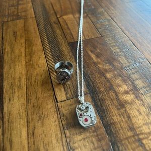 Watch face necklace and adjustable ring